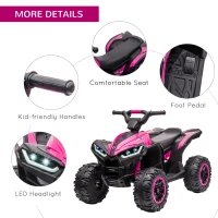 Aosom Kids 4 Wheeler Quad with Music, Headlights, High & Low Speed, Kids ATV for 3-5 Years Old Boys & Girl, Pink(m-7)