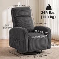 HOMCOM 360° Swivel Accent Chair, Modern Armchair with Thick Backrest & Cushion, Corduroy Upholstered, Dark Grey(m-3)