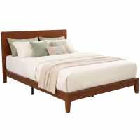 HOMCOM Queen Size Bamboo Platform Bed Frame with Headboard and 12 Poplar Slats, No Box Spring Needed, Easy Assembly, Brown(m-1)