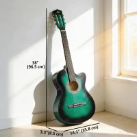 Soozier 38 Inch Classical Acoustic Electric Guitar with Gloss Finish, Strings, Picks, Shoulder Strap and Case Bag, Dark Green(m-3)