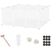PawHut Pet Playpen DIY Small Animal Cage Open Enclosure Portable Plastic Fence 12 Panels for Guinea Pig Hedgehog White, 18" x 14"(m-1)