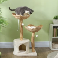 PawHut 37 Inch Modern Cat Tree w/ Wooden Scratching Posts, Condo, Beds, Cushions, Toy Balls & Anti-Tip Kit(m-2)
