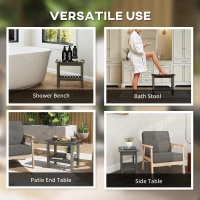 Outsunny HDPE Shower Bench, Waterproof Shower Stool with Handle, Storage Shelf, Non-Slip Pads for Indoor Outdoor, Dark Gray(m-7)