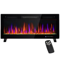 HOMCOM 42" Electric Fireplace Recessed and Wall Mounted, Freestanding, 1500W Ultra-thin with Adjustable Flame, Crystal, Black(m-1)