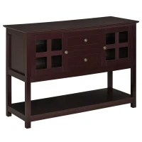 HOMCOM Coffee Bar Cabinet, Kitchen Cabinet with Adjustable Shelves, Glass Doors and 2 Drawers, Sideboard Buffet Cabinet for Living Room, Espresso(m-1)