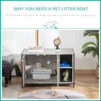 PawHut Large Wooden & Steel Cat Litter Box Enclosure, Kitten Washroom End Table, Indoor Hidden Cat House with Magnetic Doors & Storage Shelves, Gray(m-4)