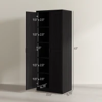 HOMCOM 63" 2-Door Kitchen Pantry, Freestanding Cabinet with 2 Adjustable Shelves for Dining Room, Cinnamon Black Wood Grain(m-3)