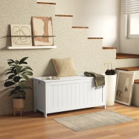 HOMCOM Storage Trunk with 2 Safety Hinges, Modern Entryway Bench with Side Handles, Storage Chest for Living Room, White(m-1)
