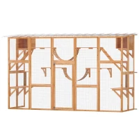 PawHut Large Outdoor Catio with Condos, Platforms, Doors, Ladders, Weather-Resistant Roof, Orange(m-2)