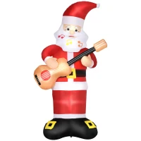 Outsunny 6ft Christmas Inflatables Outdoor Decorations Guitar-playing Santa Claus with Musical Notes Beard, Blow-Up LED Yard Christmas Decor for Lawn Garden Party(m-1)