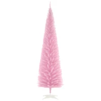 HOMCOM 7' Pencil Christmas Tree, Slim Artificial Xmas Tree with Realistic Branches, Sturdy Metal Stand, Pink(m-2)