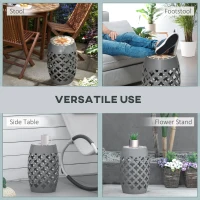 Outsunny Ceramic Decorative Garden Stool, 12" Drum Outdoor Stool Side Table Plant Stand for Outdoor Indoor, Grey(m-5)