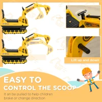 HOMCOM No Power Ride On Excavator Toy Tractors Digger Movable Scooter Walker Pretend Play Toddler Construction Truck Basket Storage For Boys Girls 18-48 Months Yellow Black(m-7)