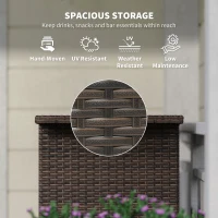 Outsunny Wicker Outdoor Bar Table, PE Rattan Bar Height Patio Table with 2 Shelves, Steel Frame for Garden, Backyard, Dark Brown(m-5)