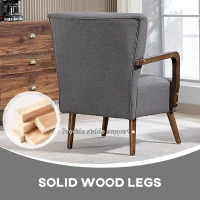 HOMCOM Accent Chair with Wooden Legs, Linen Fabric Armchair with Thick Padding, Comfy Chair for Living Room, Dark Grey(m-5)