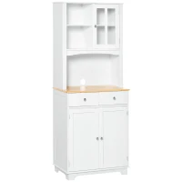 HOMCOM Freestanding 67" Kitchen Buffet with Hutch, Pantry Cabinet with Microwave Stand, Adjustable Shelf, 2 Drawers, Cupboard, White(m-1)