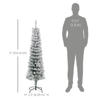 HOMCOM 5ft Flocked Christmas Tree, Pencil Christmas Tree with Realistic Branch Tips, Folding Metal Stand, Green(m-3)
