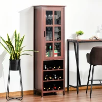 HOMCOM Tall Wine Cabinet, Bar Display Cupboard with 12-Bottle Wine Rack, Glass Door and 3 Storage Compartment for Living Room, Home Bar, Dining Room, Walnut(m-10)