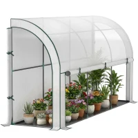 Outsunny Walk-in Lean-to Greenhouse, Outdoor Gardening Green House with Zipper Roll-up Doors and Window, 10' x 3' x 5', White(m-9)