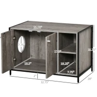 PawHut Large Wooden & Steel Cat Litter Box Enclosure, Kitten Washroom End Table, Indoor Hidden Cat House with Magnetic Doors & Storage Shelves, Gray(m-3)