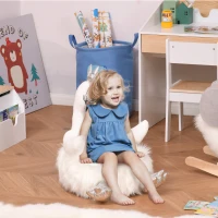 Qaba Stuffed Animal Sofa Armrest Chair Cartoon Storage Bean Bag Chair for Kids with Cute Swan Flannel PP Cotton 22" x 16.5" x 22" White(m-2)
