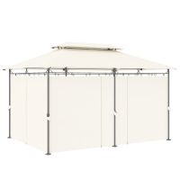 Outsunny 10' x 13' Double Roof Patio Gazebo, Outdoor Gazebo with Curtains, for Garden, Lawn, Backyard and Deck, Cream White