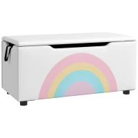 Qaba Toy Chest, Kids Toy Bench Box, Lightweight Storage Bench with Lid and Side Handles, for Nursery Room Playroom Bedroom, Gift for 3-8 Years Old, White(m-2)