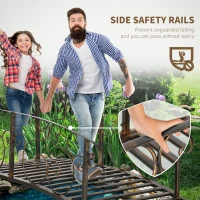 Outsunny 6FT Steel Garden Bridge with Safety Siderails, Decorative Arc Landscaping Bridge for Backyard Creek Stream Pond, Brown(m-4)