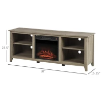 HOMCOM 60" W x 23.5" H Electric Fireplace Mantel TV Stand, Media Console Center Cabinet with 2 Adjustable Shelves, 4 Cable Management Holes and Fits up to 65" TV, Brown(m-3)