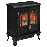HOMCOM Electric Fireplace Stove Heater with LED Fire Flame Effect, Double Door, Freestanding & Portable with Overheat Protection, 750W/1500W, Black(m-2)