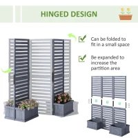 Outsunny Outdoor Privacy Screen Wood Privacy Panel with 4 Planter Boxes, Raised Bed with 3 Panels, Drainage Holes, Grey(m-5)