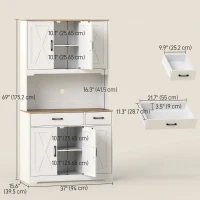 HOMCOM Tall Kitchen Pantry, 6 Doors, 2 Drawers, Adjustable Shelves & Worktop, Rustic Storage Cabinet for Living Room White(m-3)