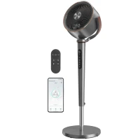 HOMCOM 20dB Silent Standing Fan, Oscillating Fan with 12 Speeds, LED Light, WiFi & Remote Control, 12H Timer(m-2)