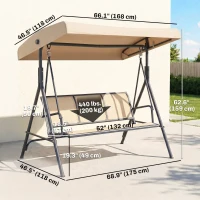 Outsunny 3-Seater Swing Chair Covered Garden Hammock A-Frame Outdoor Porch Glider Sling Seat with Adjustable Canopy Cover, Beige(m-3)