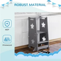 Qaba 2 in 1 Toddler Tower with Safety Rail for Bathroom, Sink, Kitchen or Counter, Gray(m-6)