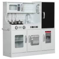 Qaba Pretend Play Kitchen, Kids Kitchen Playset with Play Phone, Chalkboard, Towel Rack & Ice Maker for 3-8 Years White(m-1)