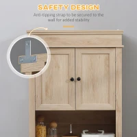 HOMCOM Modern Freestanding Kitchen Pantry Cabinet with Doors Open Shelves Adjustable Shelving Microwave Space, Oak(m-6)