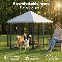 PawHut Lockable Dog House Kennel with Water-resistant Roof for Small and Medium Sized Pets, 4.7' x 4.7' x 5.1', Silver(m-7)