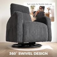 HOMCOM 360° Swivel Accent Chair, Modern Armchair with Thick Backrest & Cushion, Corduroy Upholstered, Dark Grey(m-4)
