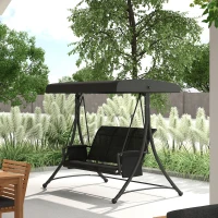Outsunny 3 Person Outdoor Porch Swing Chair with Adjustable Canopy, Black(m-1)