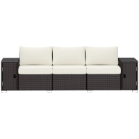 Outsunny 3 Seater Wicker Outdoor Couch Patio Sofa with Storage, Thickened Cushions and Wide Armrests for Porch Yard, Cream White