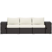 Outsunny 3 Seater Wicker Outdoor Couch Patio Sofa with Storage, Thickened Cushions and Wide Armrests for Porch Yard, Cream White(m-1)