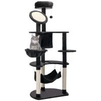 PawHut 60" Multi-Level Plush Cat Tree, Tall Cat Tower with Scratching Posts and 2 Hammocks, Dark Grey(m-13)