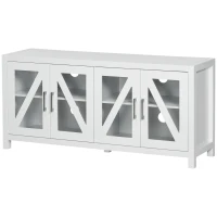 HOMCOM TV Cabinet Stand for TVs up to 58", Entertainment Center with Adjustable Shelves, 4 Glass Doors and 4 Cable Holes for Living Room, White(m-11)