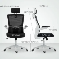 HOMCOM Ergonomic Office Chair, Swivel Desk Chair with Adjustable Lumbar Support, Headrest and Height, Flip-up Armrests, Black(m-3)
