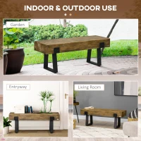 HOMCOM Garden Bench with Metal Legs, Rustic Wood Effect Concrete Entryway Bench, End of Bed Bench, Indoor Outdoor Use(m-6)