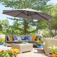 Outsunny 10ft Cantilever Patio Umbrella with 360° Rotation, Crank & Cross Base for Garden Deck Pool Backyard, Grey(m-8)