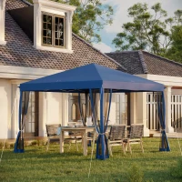 Outsunny 10' x 10' Pop Up Canopy Tent Gazebo, Foldable Canopy Tent with Zipper Mesh Sidewalls and Carry Bag, Easy Setup Screen Shelter for Backyard Patio Outdoor, Blue(m-1)