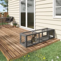 PawHut Outdoor Cat Tunnel with Extendable Design, 59" L Wooden Cat Run with Weather Protection, Connecting Inside and Outside, for Deck Patios, Balconies, Gray(m-2)