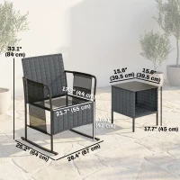 Outsunny 3 Pieces Rocking Bistro Set Outdoor Patio Furniture Set with Side Pockets, Mesh Seat, Cushions, 2-Tier Table, Grey(m-3)